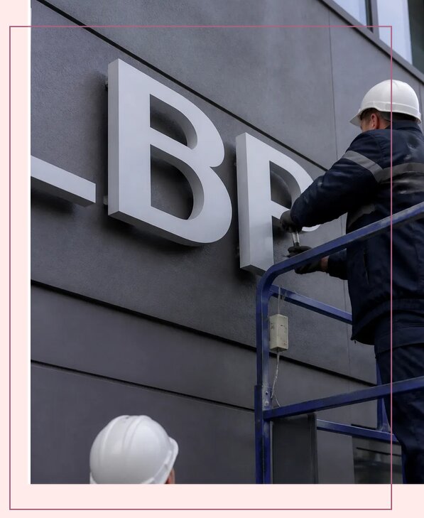 Изготовление и монтаж наружных букв на подложке в Владивостоке